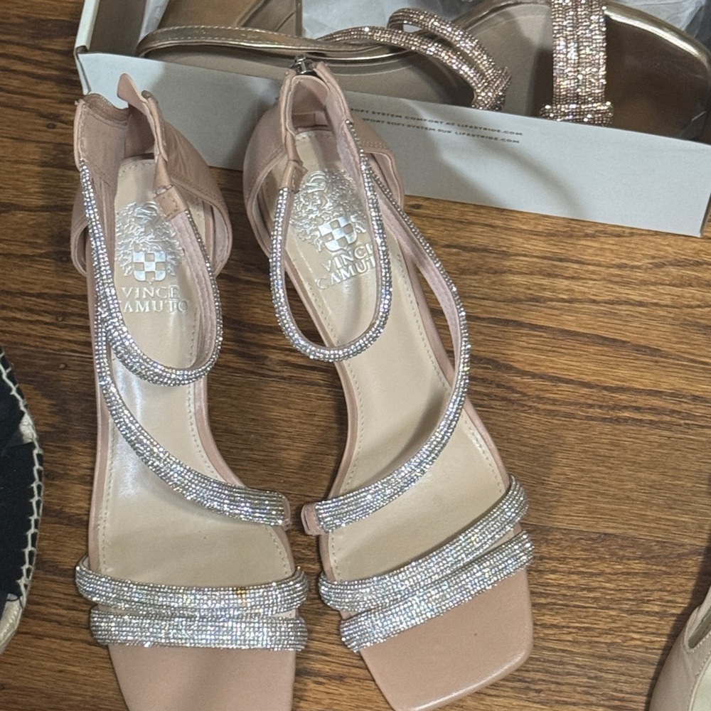 Vince Camuto Tan and Silver Heels with Strappy Design